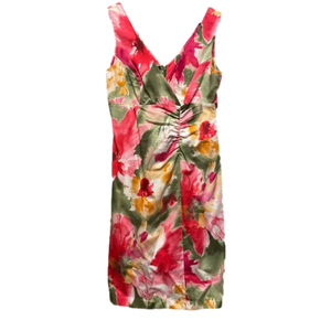 New Directions Vibrant Floral Midi Dress - Red, Pink, Green, Yellow